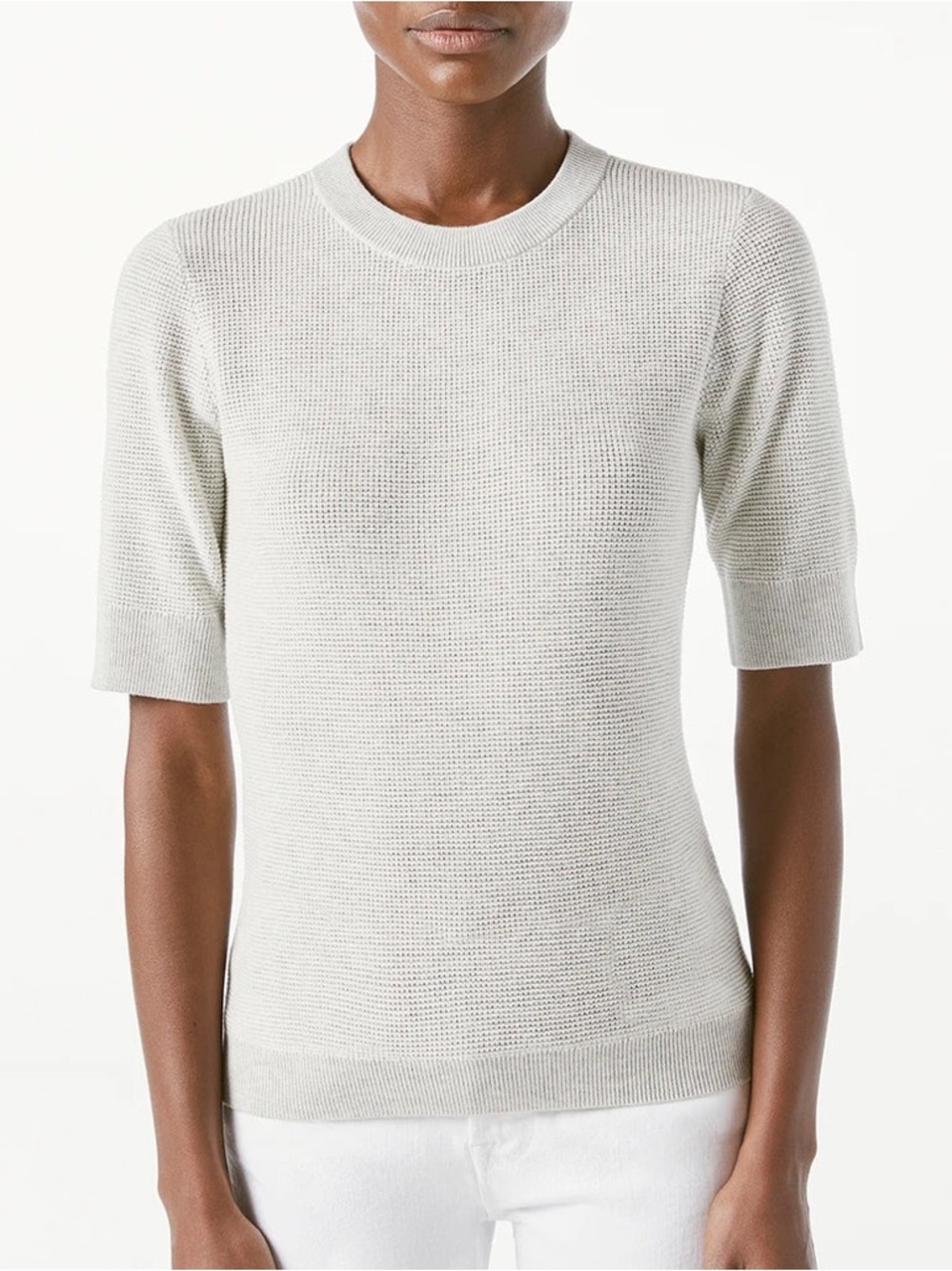 FRAME Waffle 70s Short Sleeve Sweater - Off-white Multi - Size S